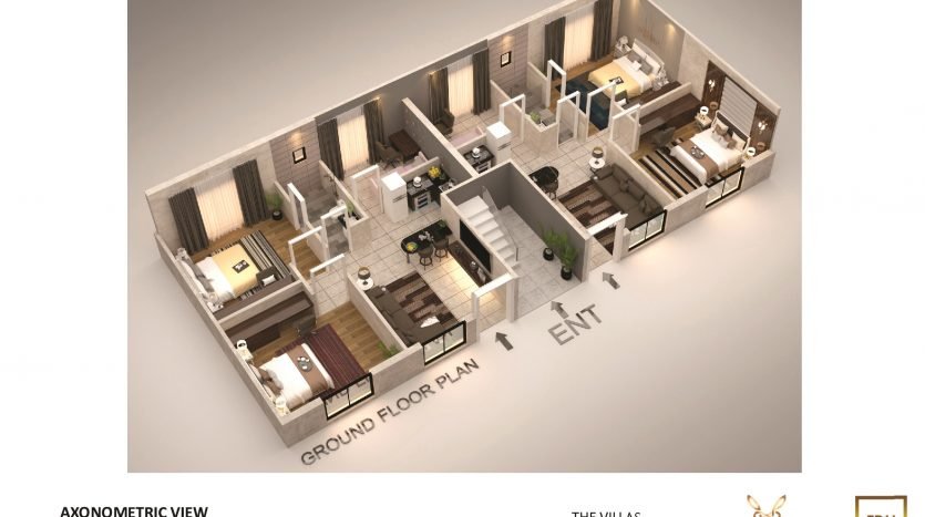 3d Floor Plan of 5 Marla Apartment Villa