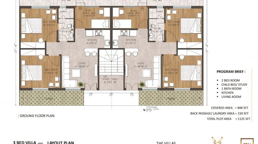 Floor Plan of 5 Marla Villa Apartment