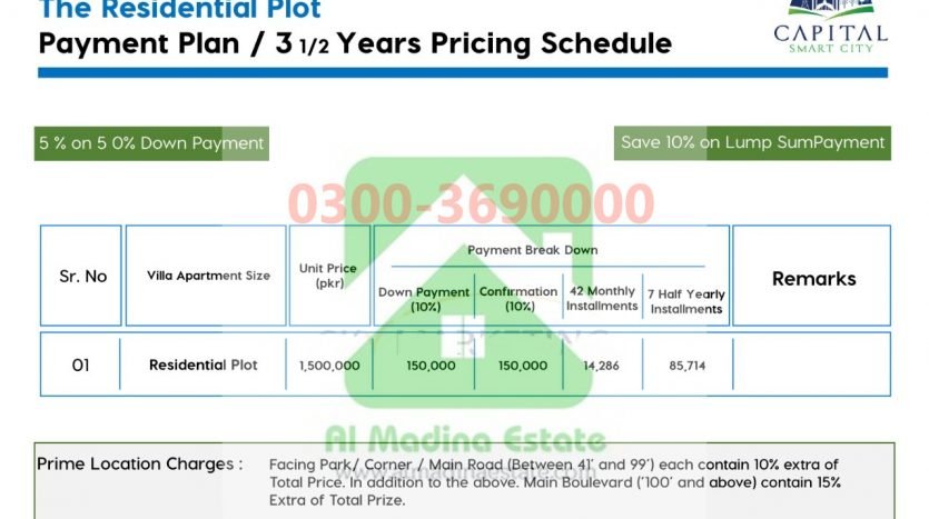 3.5 marla residential plot payment plan